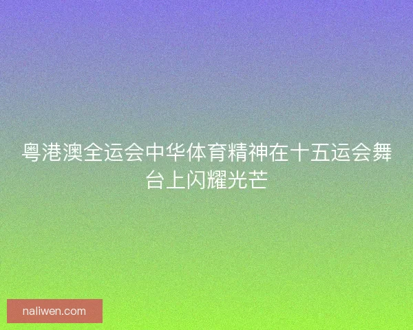 粤港澳全运会中华体育精神在十五运会舞台上闪耀光芒